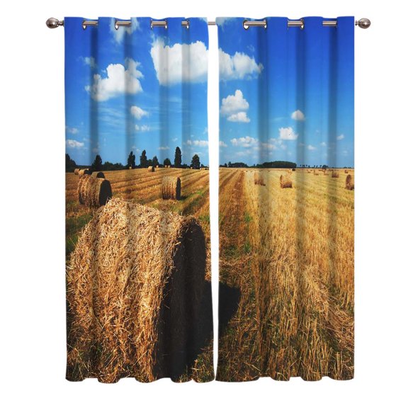 Farm Autumn Blue Sky White Cloud Trees Country Window Curtains Scenic Curtains for Living Room Decorative Items Living Room