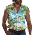 thumbnail image 3 of cllios Summer Tank Tops Mens Casual Button Down Collared Shirts Palm Tree Tropical Beach Tank Top Beach Button Up Holiday Tops with Pockets, 3 of 6