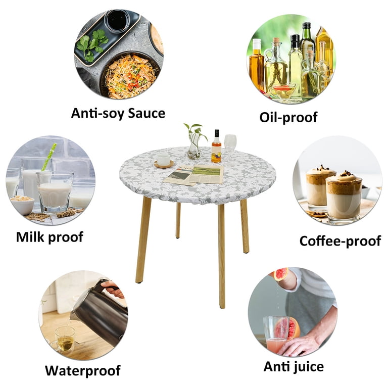 Xiyztok Fitted Round Tablecloth, Waterproof Vinyl Gray photo 3