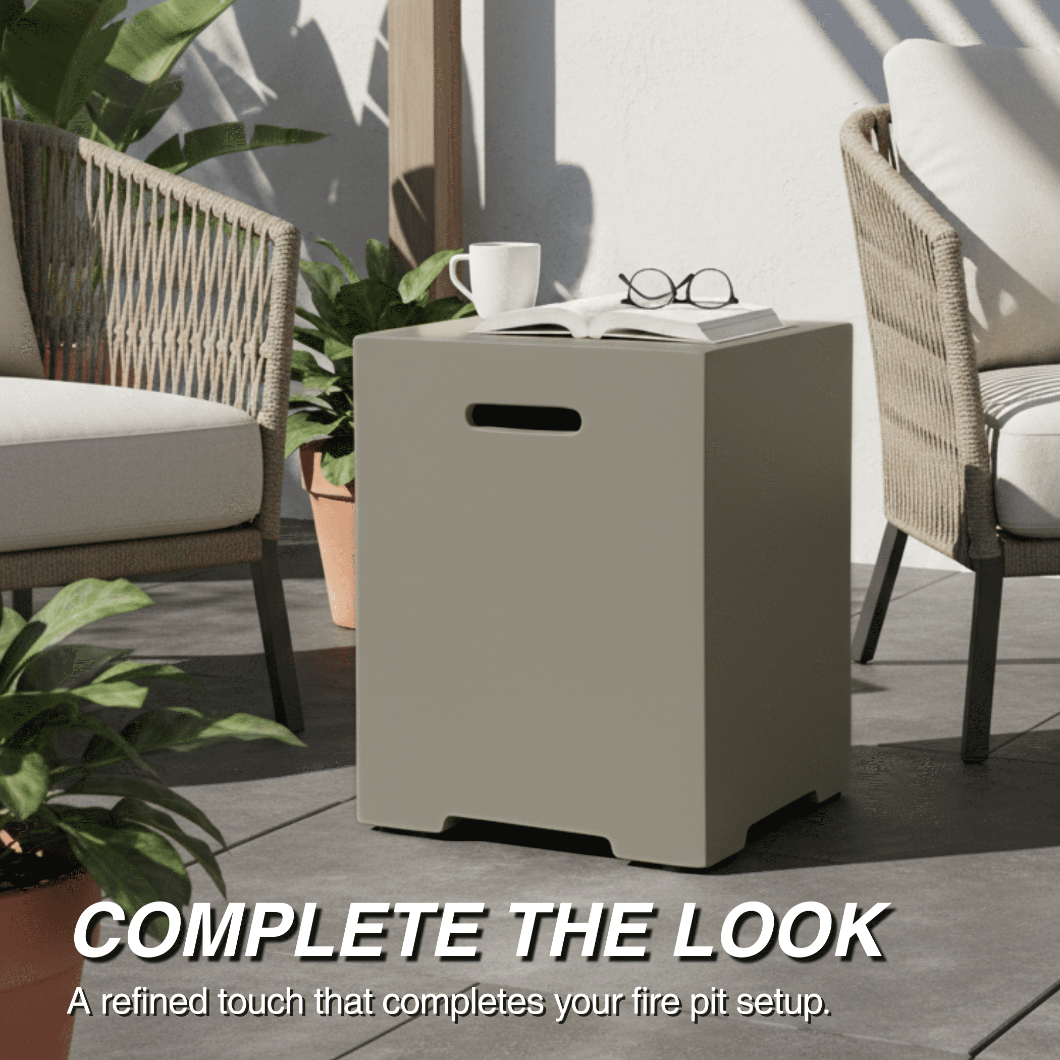 Anykoon 20 LB Outdoor Tank Storage Hideaway Table for Gas Fire Pits, Propane Tank Cover 16 Inch, Concrete Tank Holder, light grey