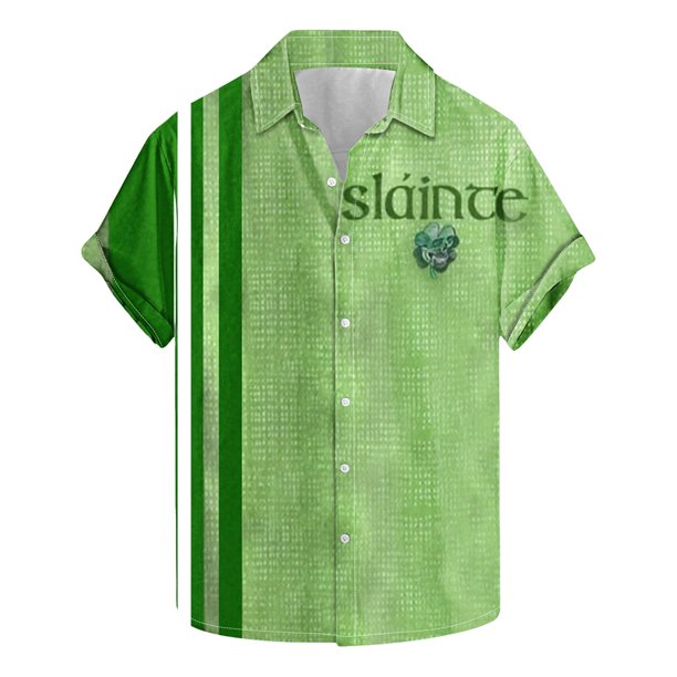Blusa y camisa de manga corta con cuello vuelto para hombre, blusa de moda para el Día de San Patricio con estampado de manga corta y solapa.