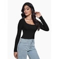 thumbnail image 5 of Women Crew Neck Knitted Crop Shirt Long Sleeve Low Cut Basic Solid Tee Sexy Cutout Blouse Top Streetwear, 5 of 6