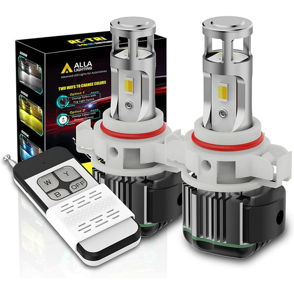Alla Lighting Newest PS19W 5201 5202 LED Switchback Fog Lights, DRL Bulbs w/Remote Control, 6K White/3K Yellow/8K Blue 3-Color Easy Switch PS24WFF 12085, Xtreme Super Bright