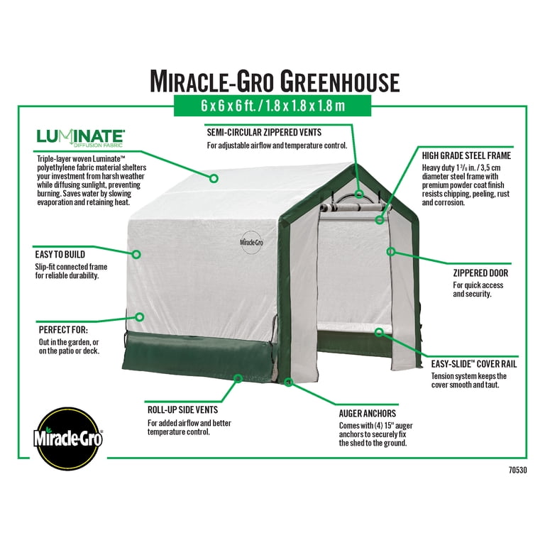Miracle-Gro Plant Garden Grow Greenhouse, 6' x 6' x 6', UV