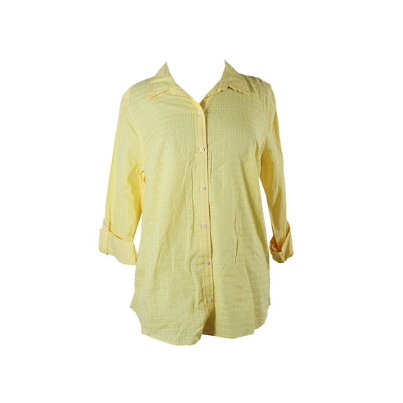 Charter Club Yellow Long-Sleeve Textured Windowpane-Print Shirt 6