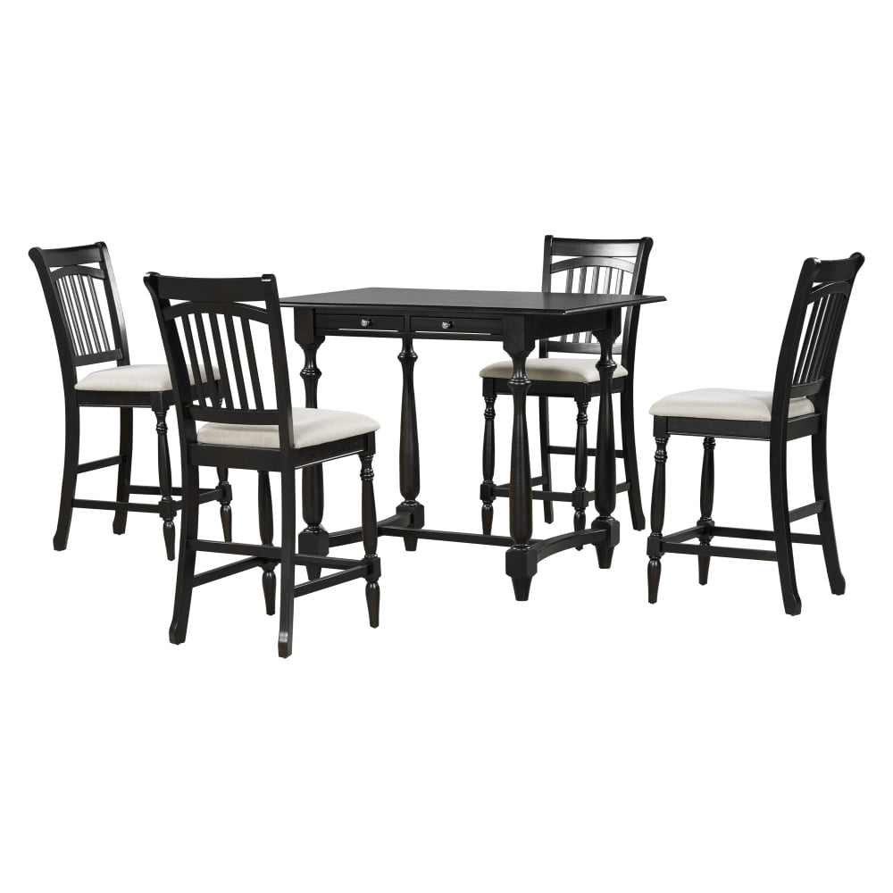 5Piece Wood Counter Height Kitchen Furniture Set with 4 Upholstered