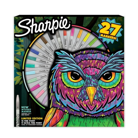 Ensemble de marqueurs permanents Sharpie, marqueurs fins et ultrafins, couleurs assorties plus 1 couleur mystère, édition spéciale 27 unités