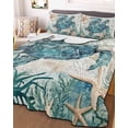 thumbnail image 2 of Quilts Queen Size, Teal Sea Turtle Soft Comforter Bedding Set for Bed, Coastal Coral Ocean Nautical Vintage Lightweight Quilted Bedspread with Pillow Cover(2 Pieces) for All Season, 90x96 Inch, 2 of 6