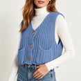 thumbnail image 2 of Cable Knit Sleeveless Vest for Women V Neck Button Down Soft Loose Knit Waistcoat Casual Daily Fall Winter Layering Sweater Gilet Blue, 2 of 9