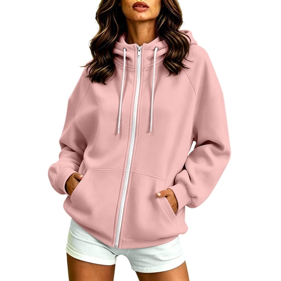 Ahdbta Women's Full Zip Up Y2K Hoodies Casual Long Sleeve Sweatshirts Fall Winter Fleece Lined Drawstring Hooded Jackets with Pockets
