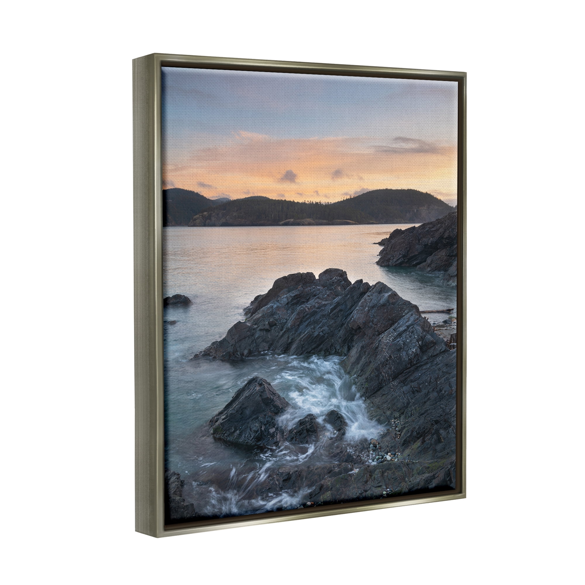 Stupell Industries Rocky Sea Cliffs Landscape Photography Gray Floater Framed Canvas Art Print Wall Art, 25 x 31