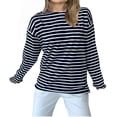 thumbnail image 1 of Besolor T-Shirts à Rayures à Manches Longues pour Femmes, Basiques et Décontractés, Col Ras du Cou, T-Shirts pour Femmes, Tuniques Légères d'Automne, 1 of 6