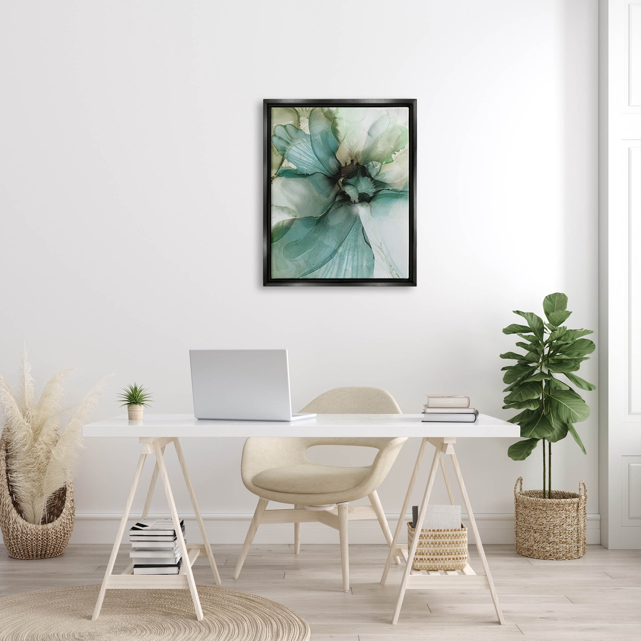 Modern Flower Petal Botanical Abstract Graphic Art Jet Black Framed Art Print Wall Art