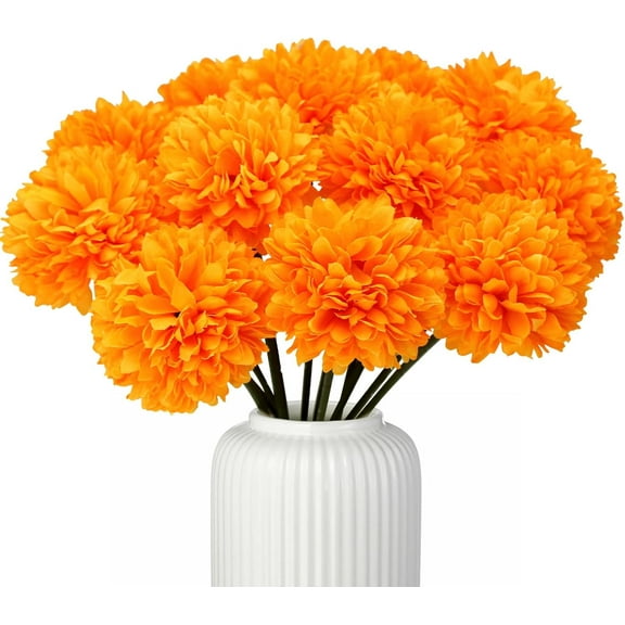 12 Pcs Orange Artificial Chrysanthemums Fall Flowers Silk Marigold Fake Mums Flowers for Home Party Centerpiece Vase Decor