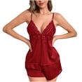 thumbnail image 2 of SDNall Pajama Set for Women, Suspender Lace Trim V-Neck Top and Shorts, 2-Piece Ice Silk Sleepwear for Lounge and Vacation, 2 of 8