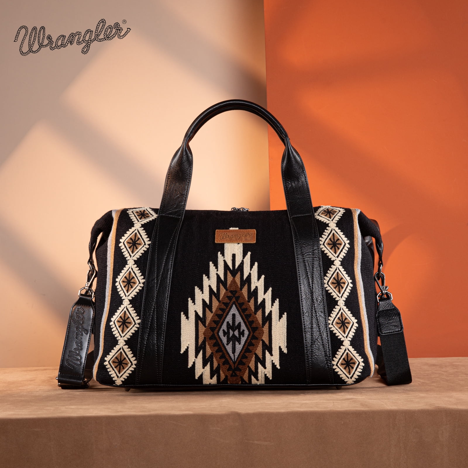 Wrangler Duffel Bag for Women Large Travel Weekender Bag Designer Tapestry Carry On Bags, Tapestry-Black