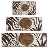 Brown Boho Geometric and Plant Pattern Kitchen Rugs Sets Of 3,Kitchen Runner Rugs Non Skid Washable,Decorative Kitchen Floor Mats for Kitchen,Sink,Laundry,17"x30"  17"x47"   17"x59"
