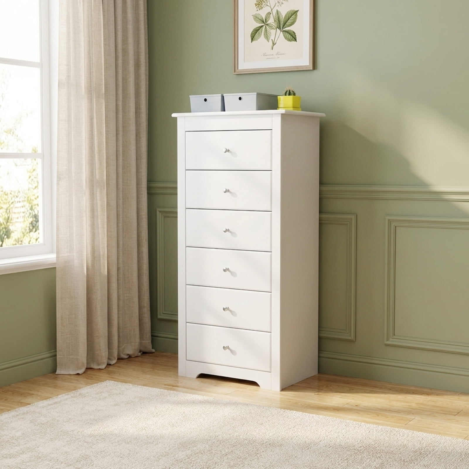 Furnibear Tall Dresser for Bedroom with 6 Drawers and Wheels Chest of Drawers Clothes Storage Cabinet for Closet Home Office and Entryway, White