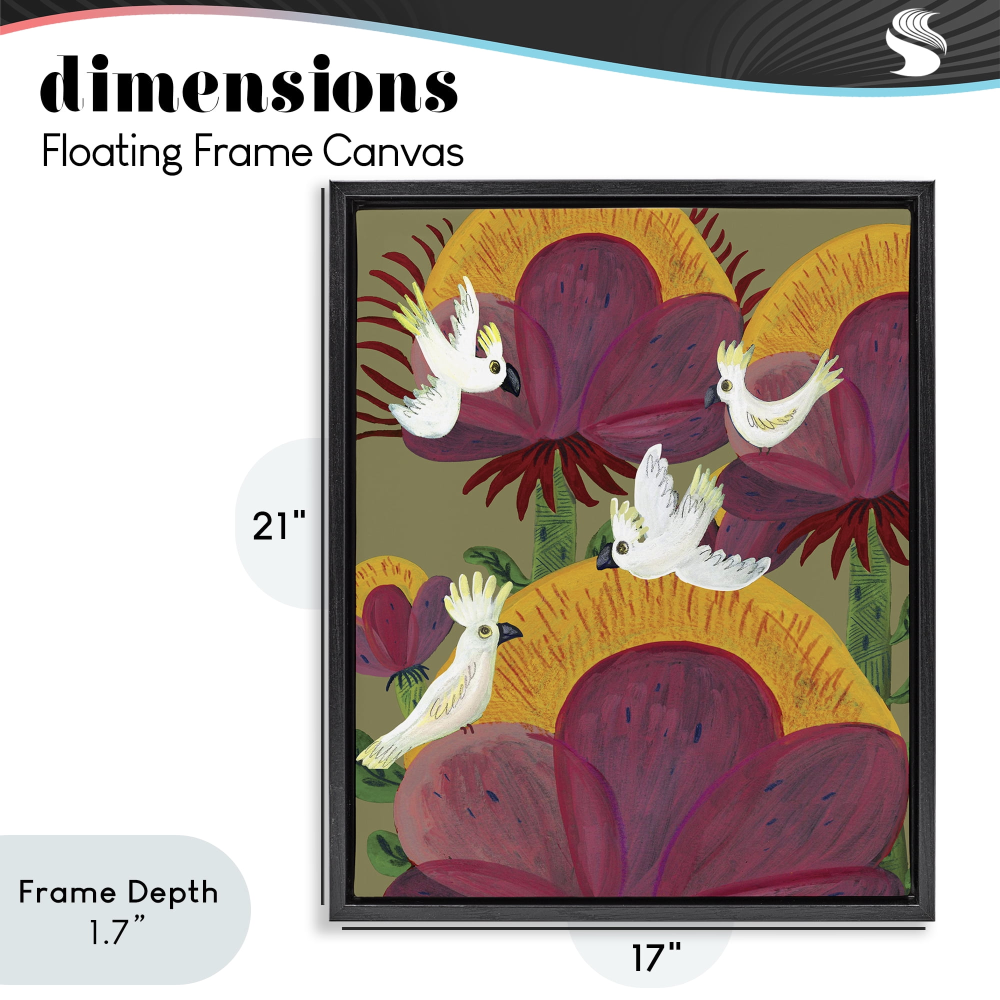 Stupell Industries Tropical Cockatoos & Plants Black Framed Floater Canvas Wall Art, design by Kay Widdowson