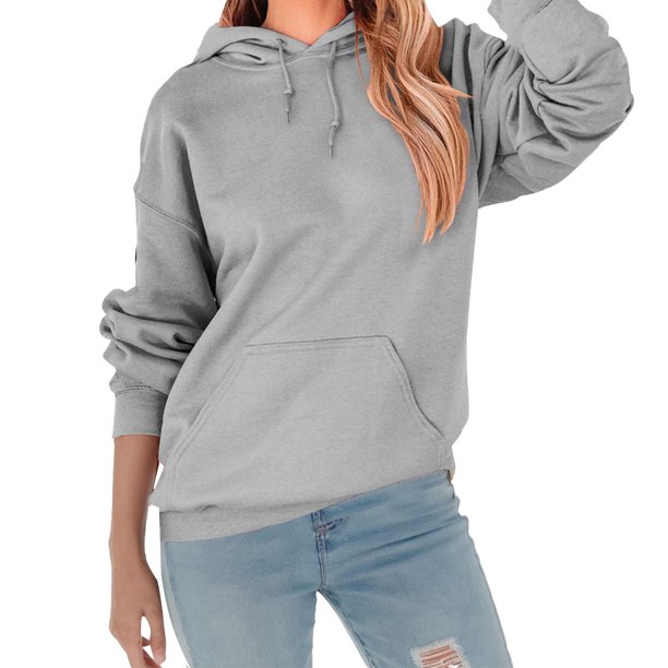Gibobby Sudadera de mujer, 2023 Sudaderas con capucha y cuello redondo para mujer, diseño de suéter suelto de manga larga(Gris,M)