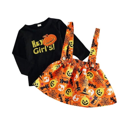 

Infant Kids Baby Girl Halloween Pumpkin T-shirt Tops+Strap Party Tutu Skirt Outfits Set
