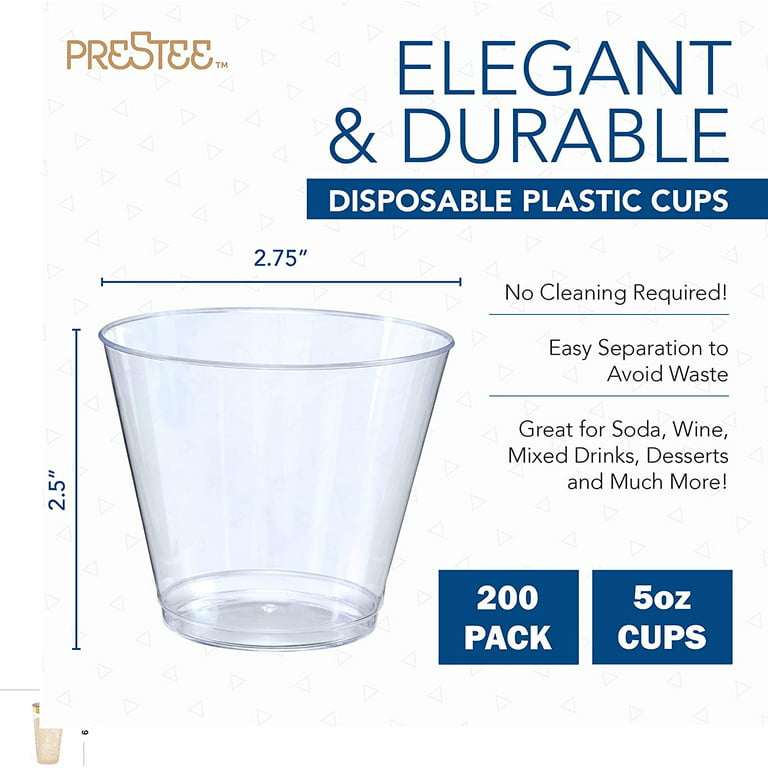 Clear Plastic Cups | 9 Ounce. - 200 Pack | Hard Disposable Cups | Plastic Wine