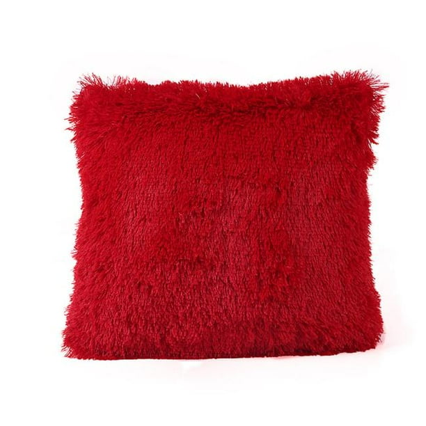 Chaolei Red Fluffy Pillow Covers Style Decorative Throw Pillow Covers Square Fuzzy Cushion Case