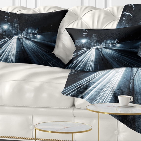Designart Illuminated Traffic Trail in Downtown Seattle - Cityscape Throw Pillow - 12x20