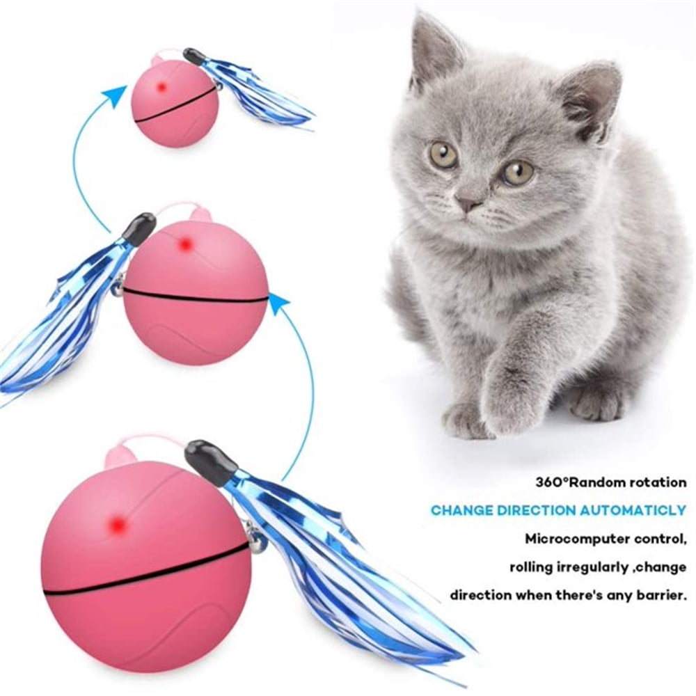 FZFLZDH Smart Interactive Cat Toy - Newest Version 360 Degree Self Rotating Ball, USB Rechargeable Pet Toy, Build-in Spinning Led Light