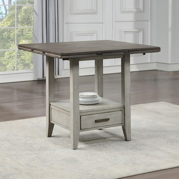 Abacus Two-tone Smokey Alabaster and Brown Drop-leaf Counter Table