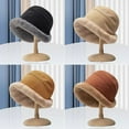 thumbnail image 4 of Zhuge women's thickened bucket hat, new winter warm solid color foldable soft faux fur hat (caramel color), 4 of 4