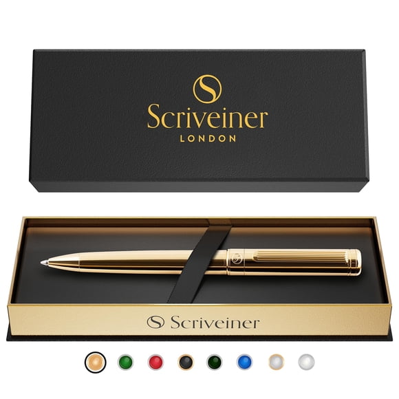 Scriveiner Gold Ballpoint Pen - Stunning Luxury Pen, Real Gold Plating, Schmidt Black Refill, Best Ball Pen Gift Set for Men & Women, Professional Ex