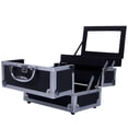 thumbnail image 6 of Makeup Box Train Case Large Storage Capacity Portable Travel Cosmetic Organizer with Compartments and 2-Tier Trays with Mirror, Lockable with Keys - Black, 6 of 9