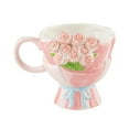 thumbnail image 5 of CoudarTitie Ceramic Coffe Mug Flower Mug 360 ml Artistic Cute Handmade Teacup for Cappuccino Pink, 5 of 9