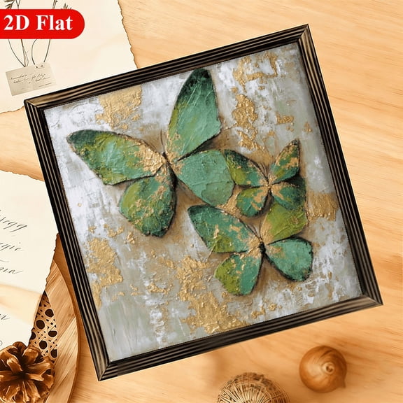 2D Flat - A Single Piece of 2D Flat -Framed Artwork Featuring a Sage Green Butterfly, Perfect for Decorating Walls in Living Rooms, Bedrooms, Or Corri