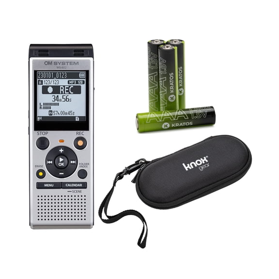 Olympus WS-882 Digital Voice Recorder (Silver and Black) Bundle with Batteries and Hardshell Case (3 Items)
