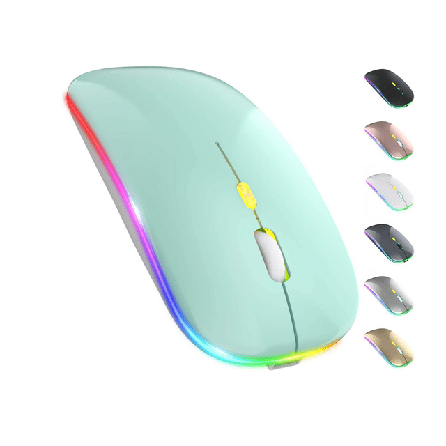 LED Wireless Mouse, Slim Silent Mouse 2.4G Portable Mobile Optical Office Mouse with USB Receiver, 3 Adjustable DPI Levels for Notebook, PC, Laptop, Computer, MacBook (Mint Green)