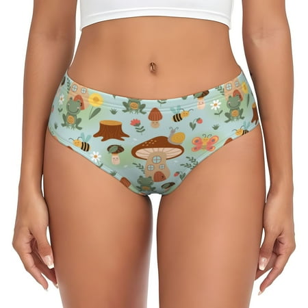 Sikiie Mushroom House Insect Frog Women s High Waisted Cotton Underwear Soft Breathable Panties Stretch Briefs Seamless Ladies Panties-X-Large