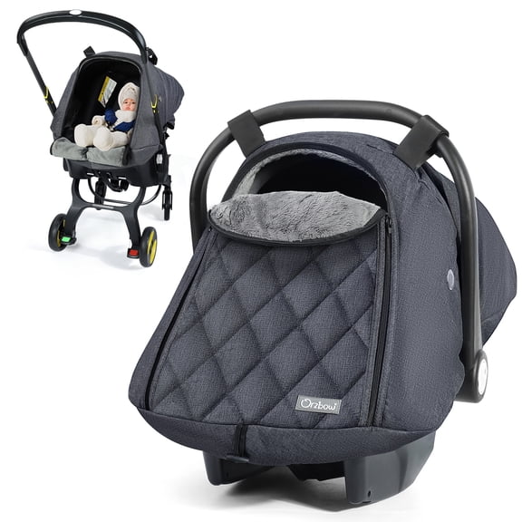 Orzbow Winter Baby Car Seat Cover with Front Zipper Door, Cold Weather Carseat Cover Canopy, Side Breathable, Rain, Snow and Wind Proof Car Seat Carrier Canopy Cover, Machine Washable, Dark Grey