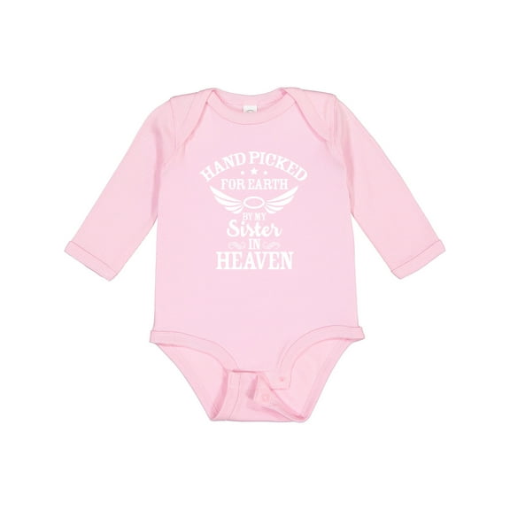 Inktastic Handpicked for Earth by My Sister in Heaven with Angel Wings Boys or Girls Long Sleeve Baby Bodysuit