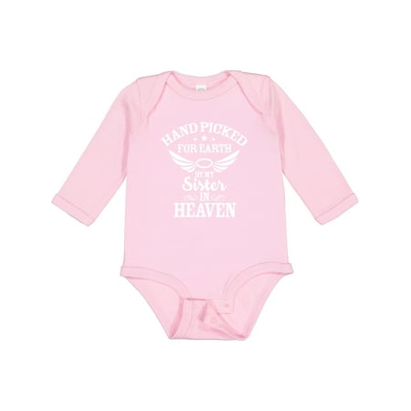 

Inktastic Handpicked for Earth by My Sister in Heaven with Angel Wings Gift Baby Boy or Baby Girl Long Sleeve Bodysuit
