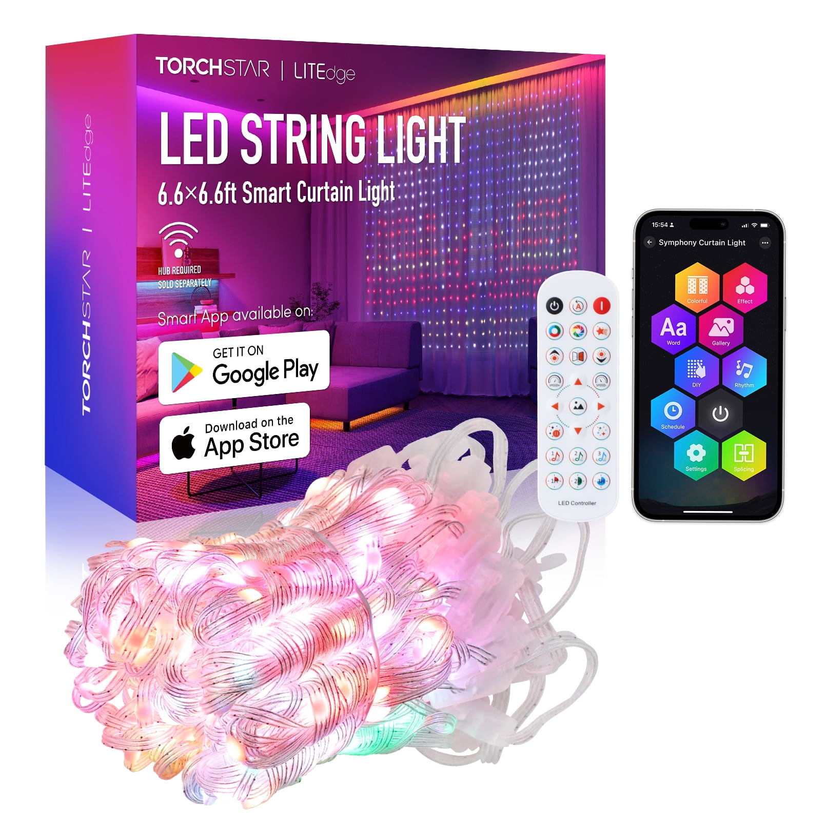 2 Pack Smart Curtain Light for Garage, Restaurant, Camping, Color Changing Wall Lights, Group Control, 400LED