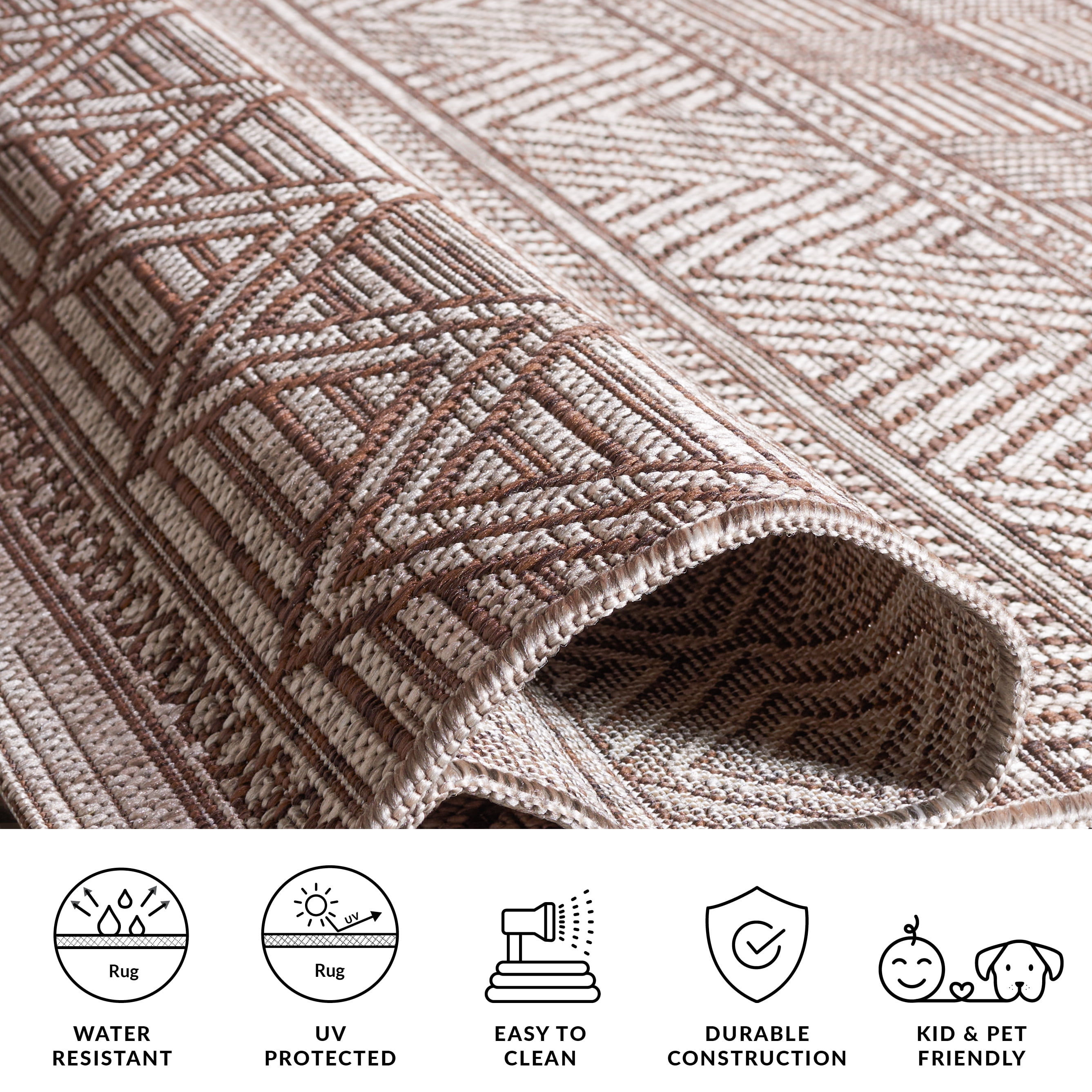 SAFAVIEH Courtyard Altan Geometric Indoor/Outdoor Area Rug, Grey/Brown, 6'7" x 6'7" Square