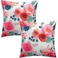 thumbnail image 4 of Ryan; Watercolor Peony Throw Pillow Covers 18x18 Inch Set of 2 Pink Floral Girly Green Leaves Decorative Pillow Case Spring Summer Flower Square Cushion Cover for Home Couch Bed, 4 of 8