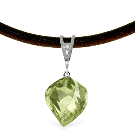 ALARRI 13.01 Carat 14K Solid White Gold Savoire Vivre Green Amethyst Necklace with 22 Inch Chain Length.
