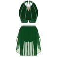 thumbnail image 2 of SiiRoh Women's Lyrical Ballet Dance Outfits Sleeveless Shiny Crop Top Flowy Skirt Leotard Modern Dancewear Dark Green S, 2 of 6