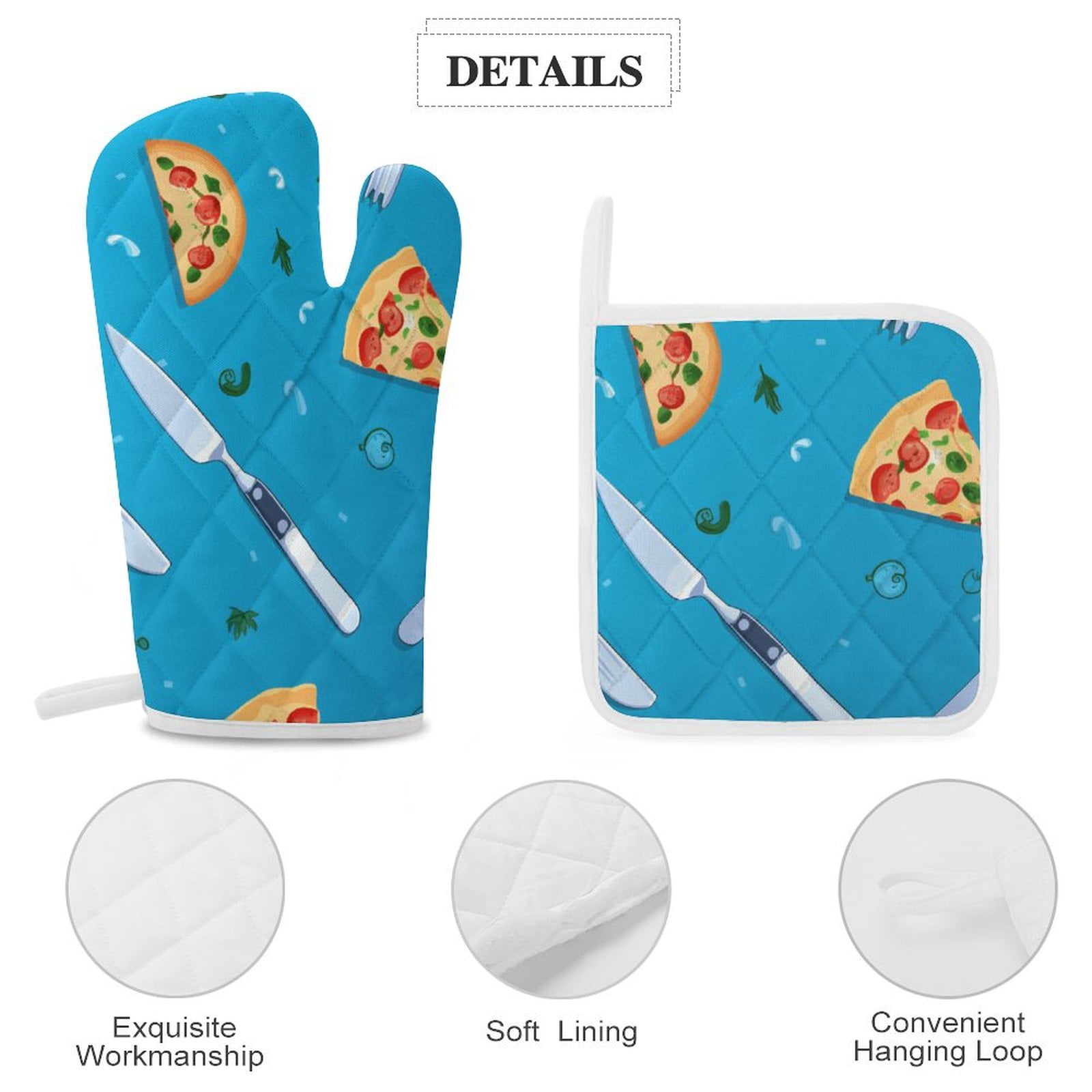 Fun Pizza Insulated Gloves And Pot Mats (four Piece Set)