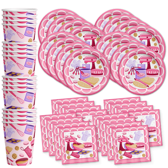 Little Baker Baking Birthday Party Supplies Set Plates Napkins Cups Tableware Kit for 16