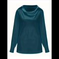 thumbnail image 1 of Blusa Elegante de Satén de Seda para Mujer, con Cuello Vuelto, Fruncido en la Parte Delantera, Drapeada, Larga, para Oficina y Trabajo. Azul Pavo Real S, 1 of 6