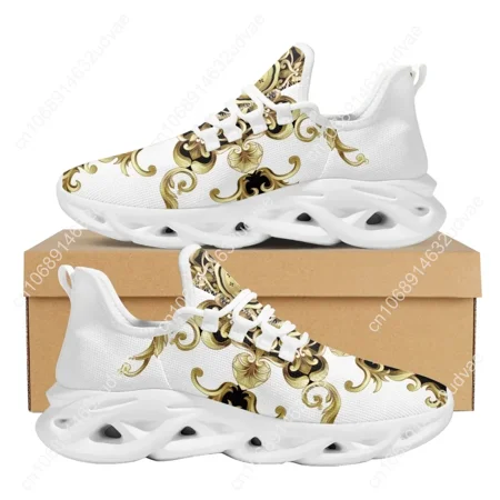 

Casual Lace-up Mesh Sneakers for Women Vintage Baroque Leopard Floral Print Travel Platform Shoes Footwear